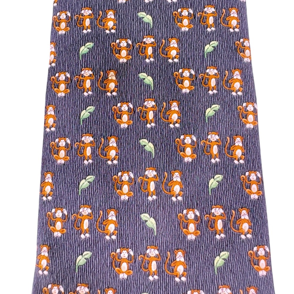Beaufort Necktie Three Wise Monkeys Silk Italy Kitschy Novelty Tie Gray